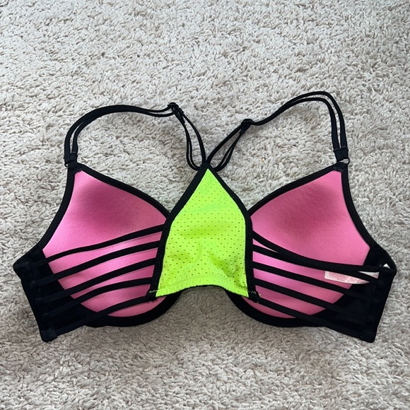 VS PINK Racerback Bra - Navy & Neon - Picture 2 of 4